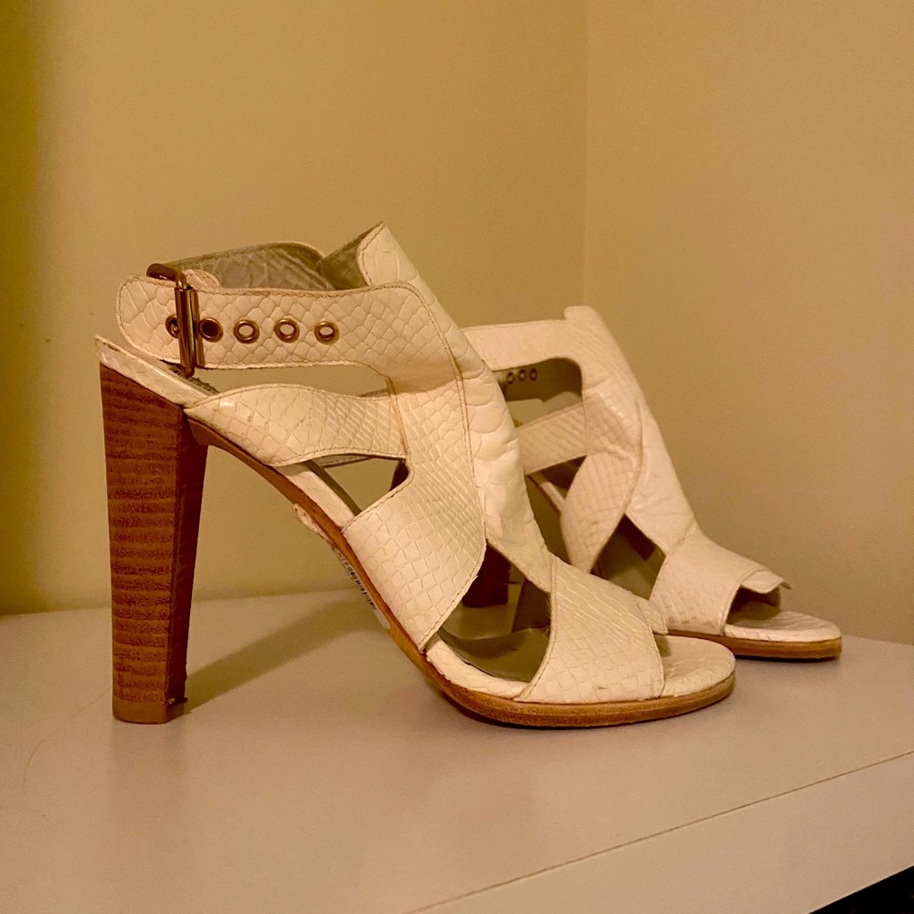 White leather high heels